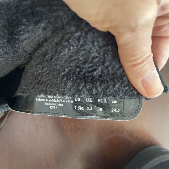 Naturalizer Suede Leather Boots 7.5 Black Faux Fur Lining Round Toe Double Zip - Picture 10 of 11